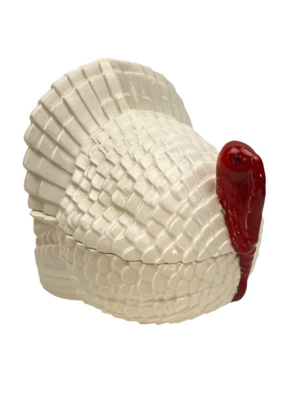 -Vintage Ceramic Turkey Bird Lidded Candy Dish White Thanksgiving 70's Decor